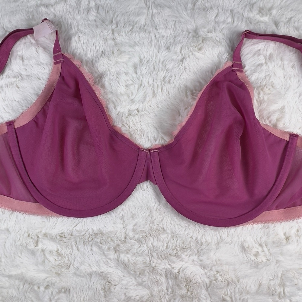 Victoria's Secret Tease Unlined Demi Bra Pink Mesh Sheer‎ Salmon Lace 38C NWT - Picture 3 of 6